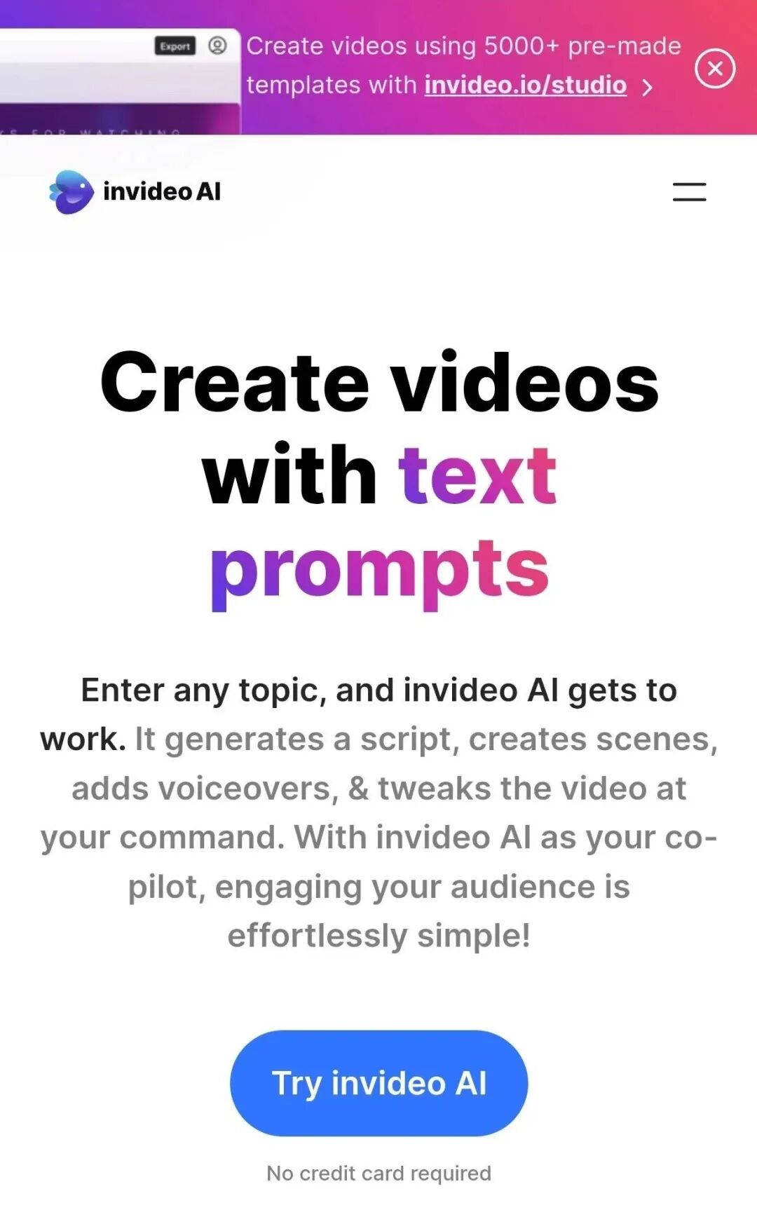 AI+视频编辑 InVideo：智能视频编辑工具，助力创作者轻松打造专业级视频内容！