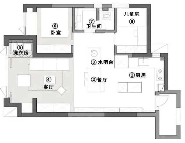 [北京今朝装饰]78㎡老房改造，客厅改成“盒体形状”收纳更强，一家三口轻松住！