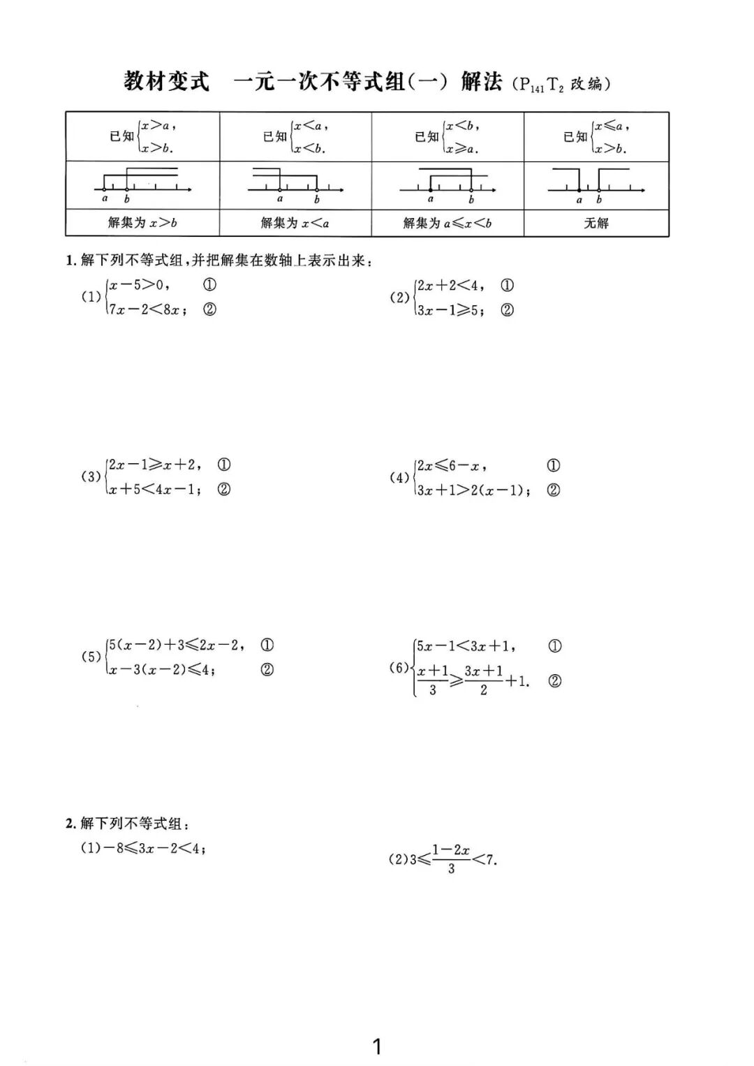 【25春】新人教版七年级下册数学：教材变式《一元一次不等式组》分类专项练习（含答案）
