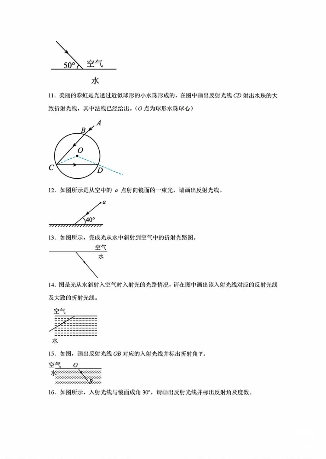 人教版八年级上册物理：必刷题《光学作图题》专项练习（含答案）
