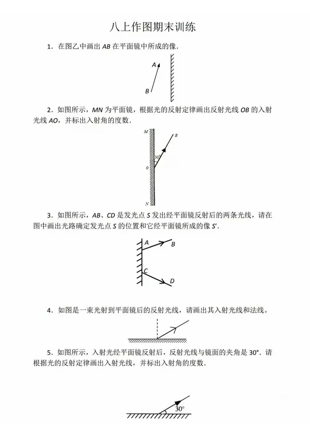 人教版八年级上册物理：作图题专项练习