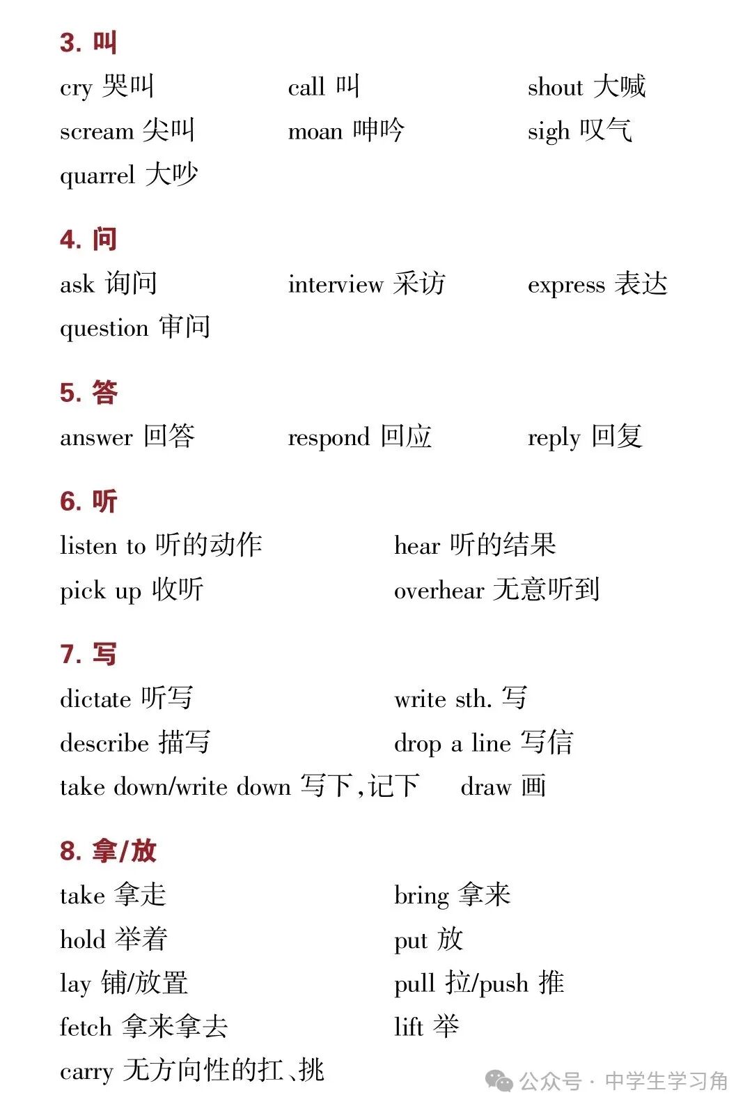 【初中英语】完形填空高频单词汇总