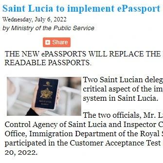 圣卢西亚将于7月实施电子护照系统