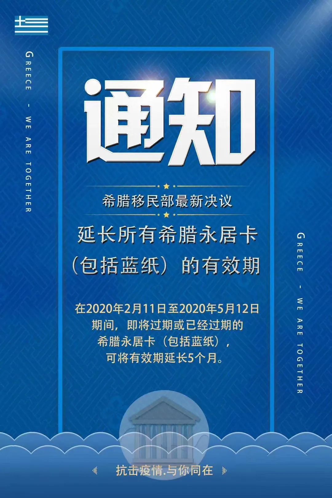 希腊移民局最新通知来了：自动延长永居有效期，无需任何证明