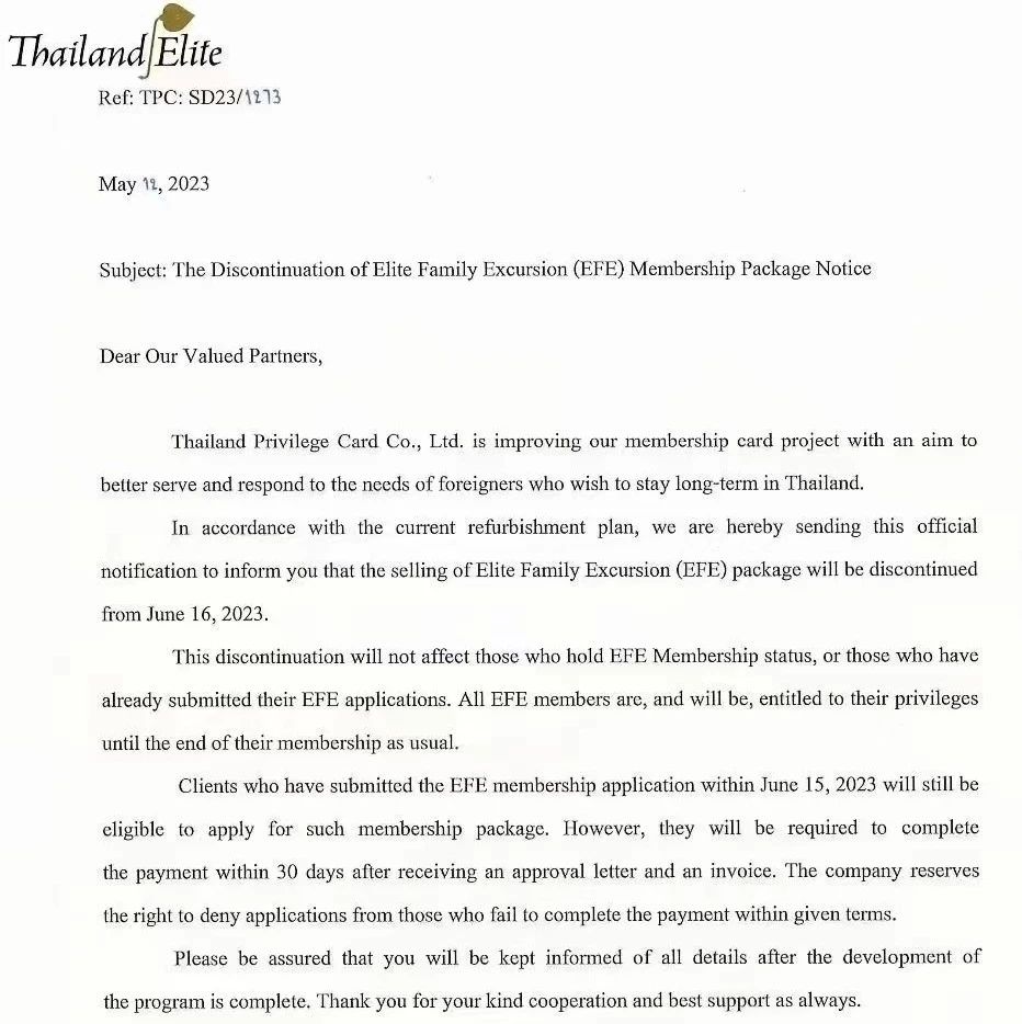 通知 | 泰国精英签证5年卡从6月16日起将停止办理！