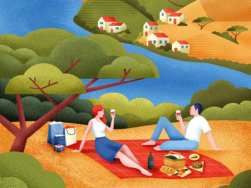 AI教程！扁平风噪点质感插画