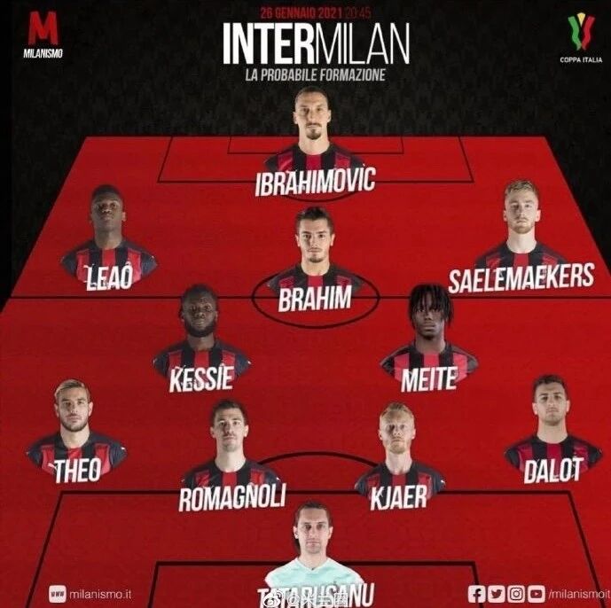 意天空预测米兰意杯首发丨伊布领衔梅特首发，卡拉布里亚轮休