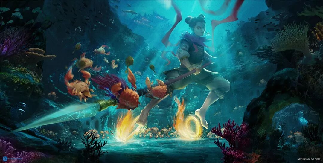 看他画的东海龙宫和哪吒似乎对东方文化十分迷恋外国插画师artur