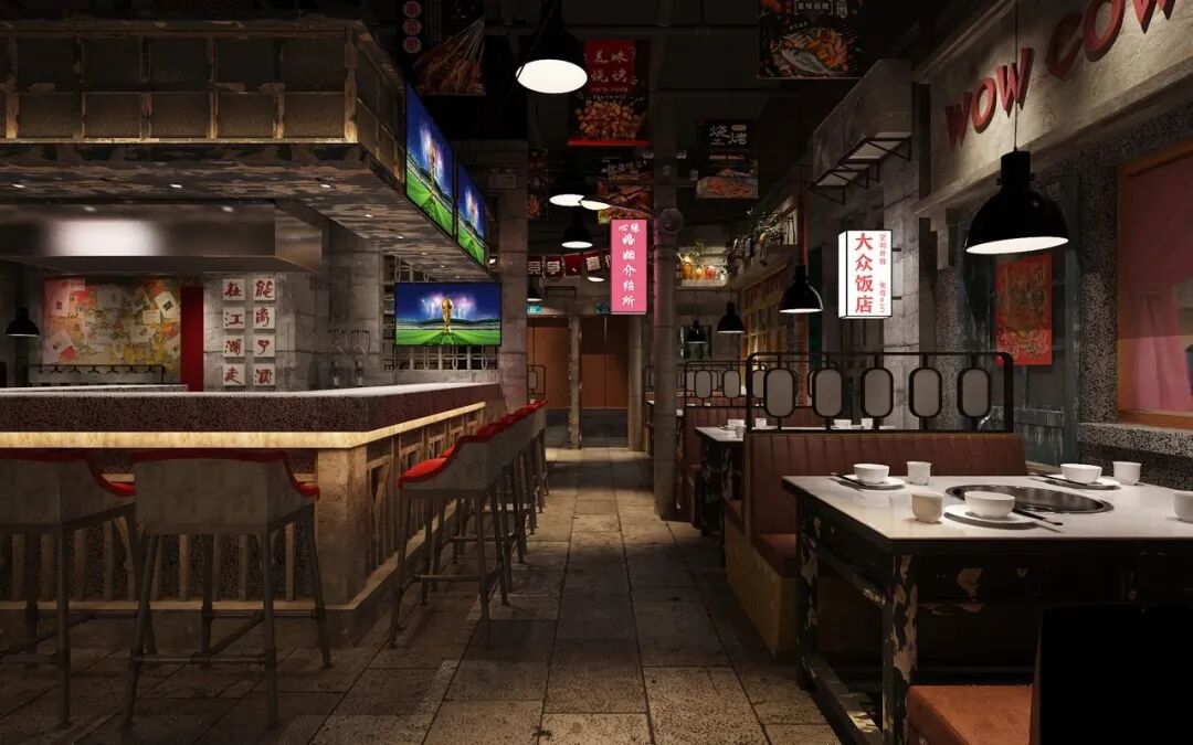 怀旧复古风格东莞烧烤店装修设计效果图 - 东莞市峰铖装饰有限公司