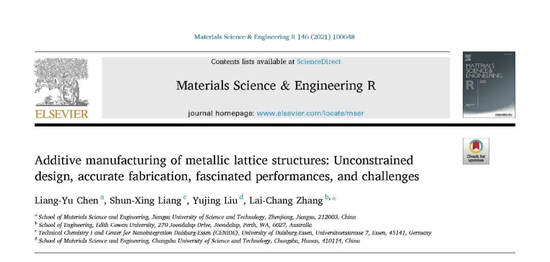 MSER（IF=36.214）顶刊综述论文：金属晶格结构的增材制造的图1