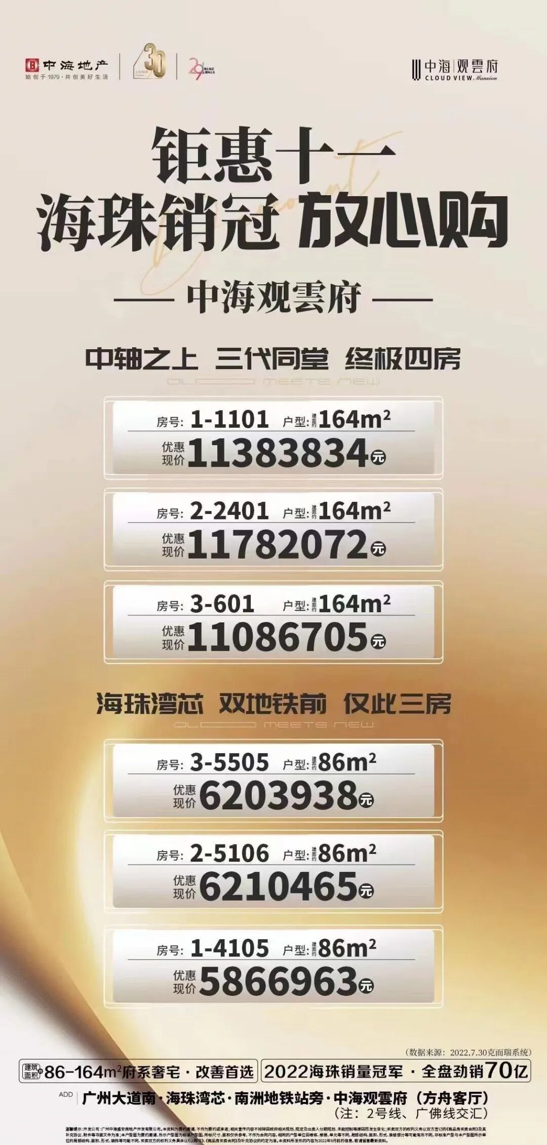广州海珠【中海观云府】金秋购房节震撼来袭，附*新一口价