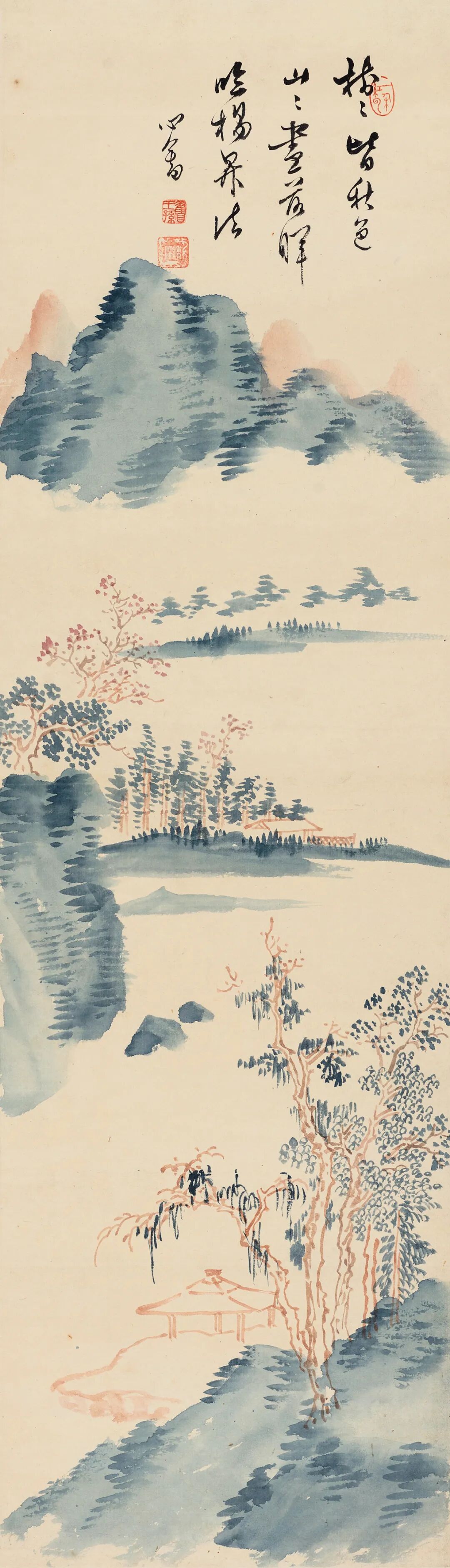 lot 285溥儒 1896-1963没骨山水立轴 设色纸本钤印:溥儒,旧王孙,一朵