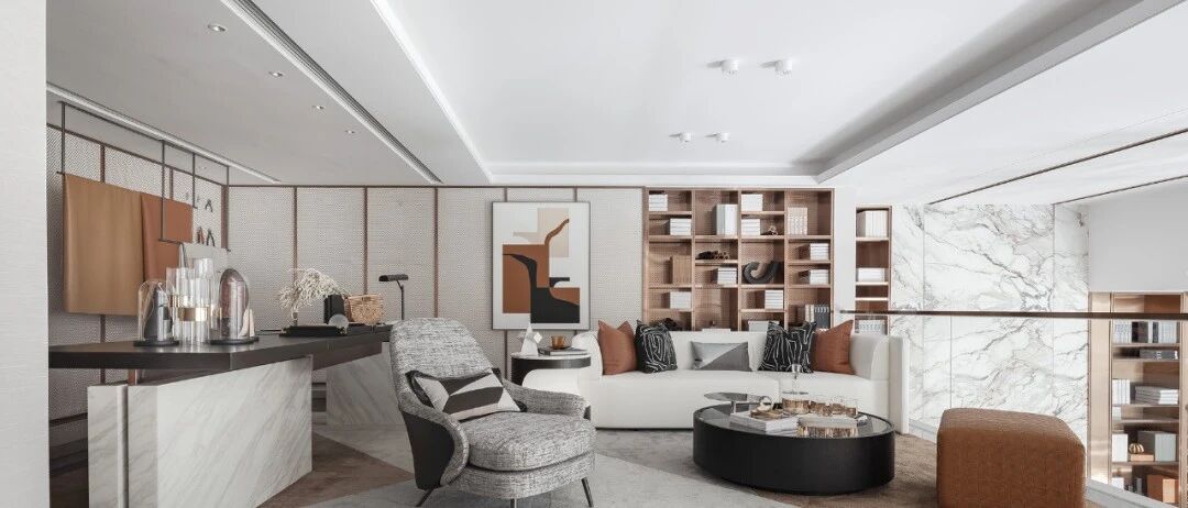 大理石+赤橙色，打造优雅现代别院