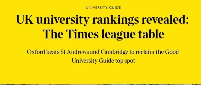 Times英国大学2023排名发布，牛津12年来首次登顶，巴斯获得年度大学，KCL排名大跌