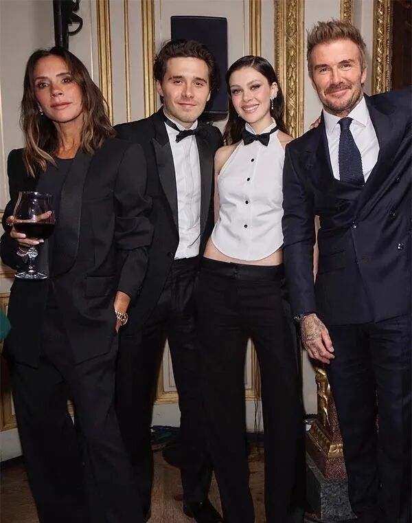 From left to right: Victoria Beckham, Brooklyn Beckham, Nicola Peltz and David Beckham. Photo by Instagram/@nicolaannepeltzbeckham
