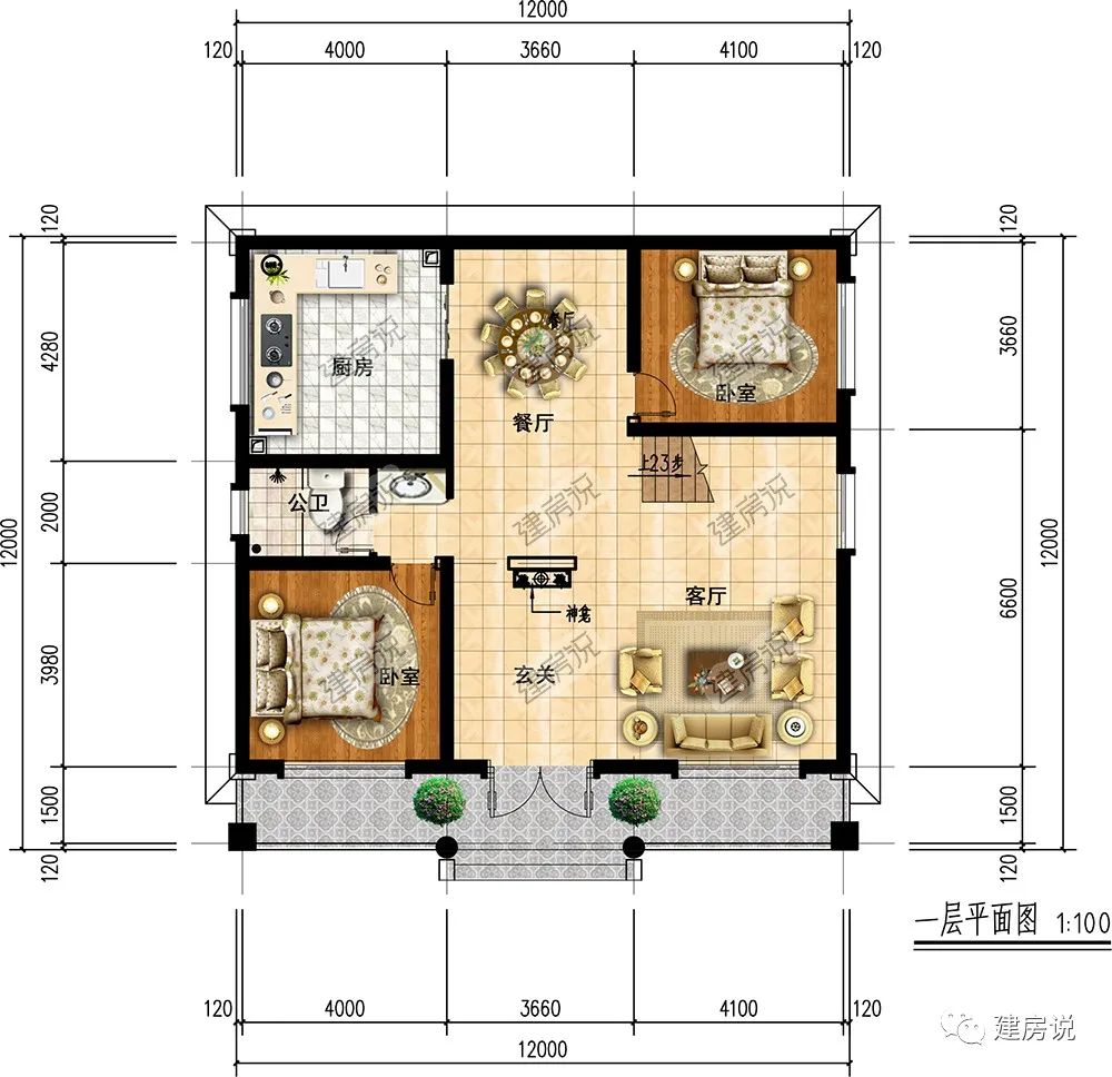 5款12x12米的农村别墅,房子方方正正,家人团团圆圆