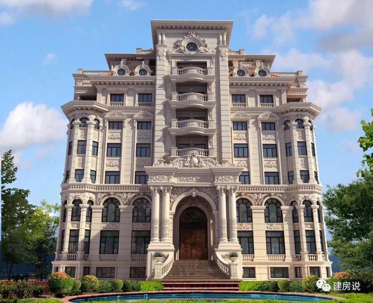 土豪家的豪宅是用百万高档石材堆出来的罗马柱霸气十足