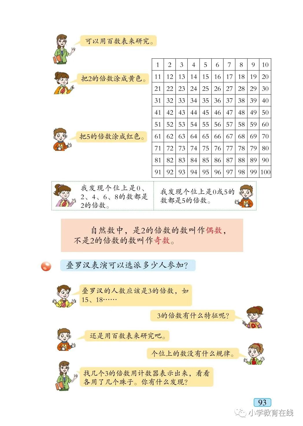 自然数中，是2的倍数的数叫作偶数，不是2的倍数的数叫作奇数(Page93) 青岛版五年级数学上册电子课本|教材|教科书- 好多电子课本网