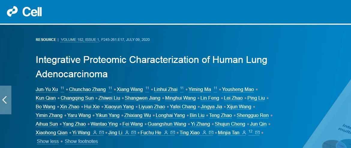 中国学者最新Cell发文：绘制人肺腺癌的完整蛋白质组图谱