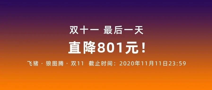 直降801元！双11最后一天！