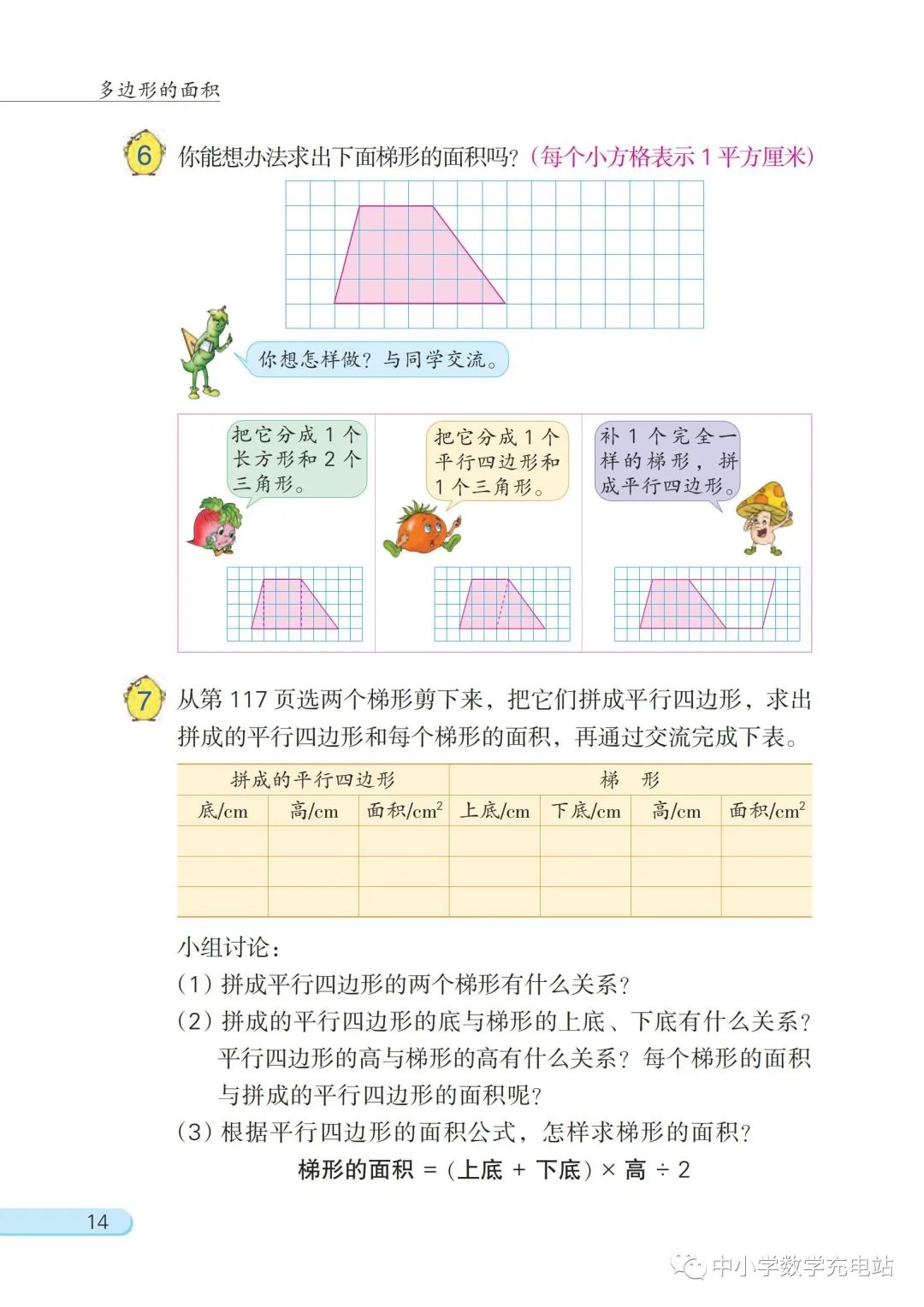 梯形的面积公式S=(a+b)×h÷2(Page14) 苏教版五年级数学上册电子课本