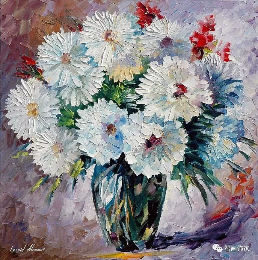 白俄罗斯画家李奥尼德·阿夫列莫夫Leonid Afremov色彩斑斓的花儿