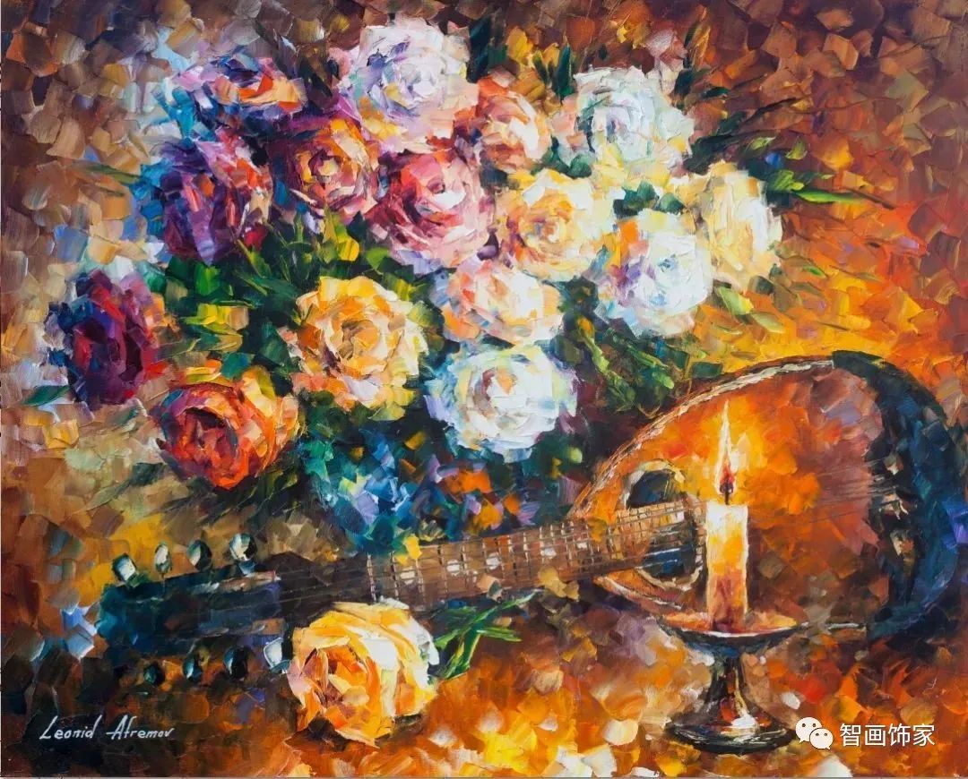 白俄罗斯画家李奥尼德·阿夫列莫夫Leonid Afremov色彩斑斓的花儿