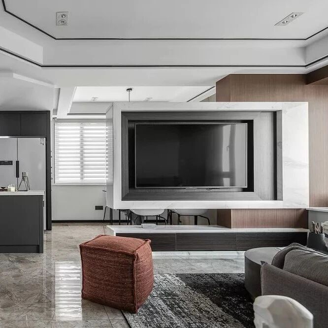 107平的现代风两房，电视背景墙后面藏餐厅，好有趣