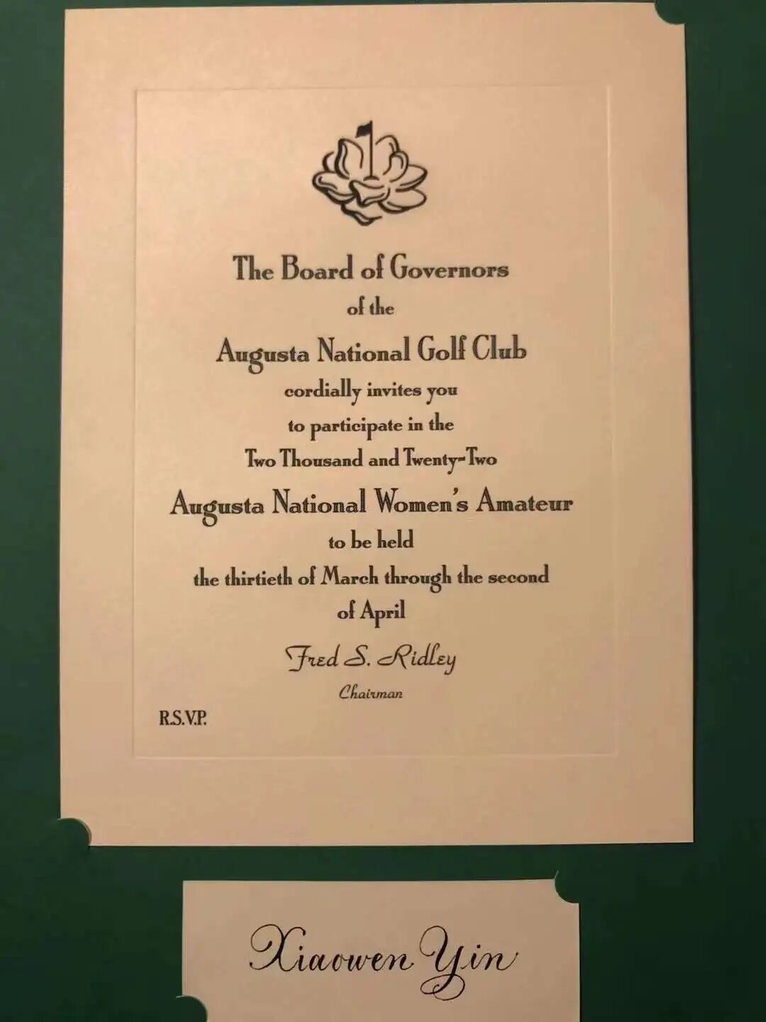 来信｜殷小雯受邀参赛2022奥古斯塔国家女子业余锦标赛