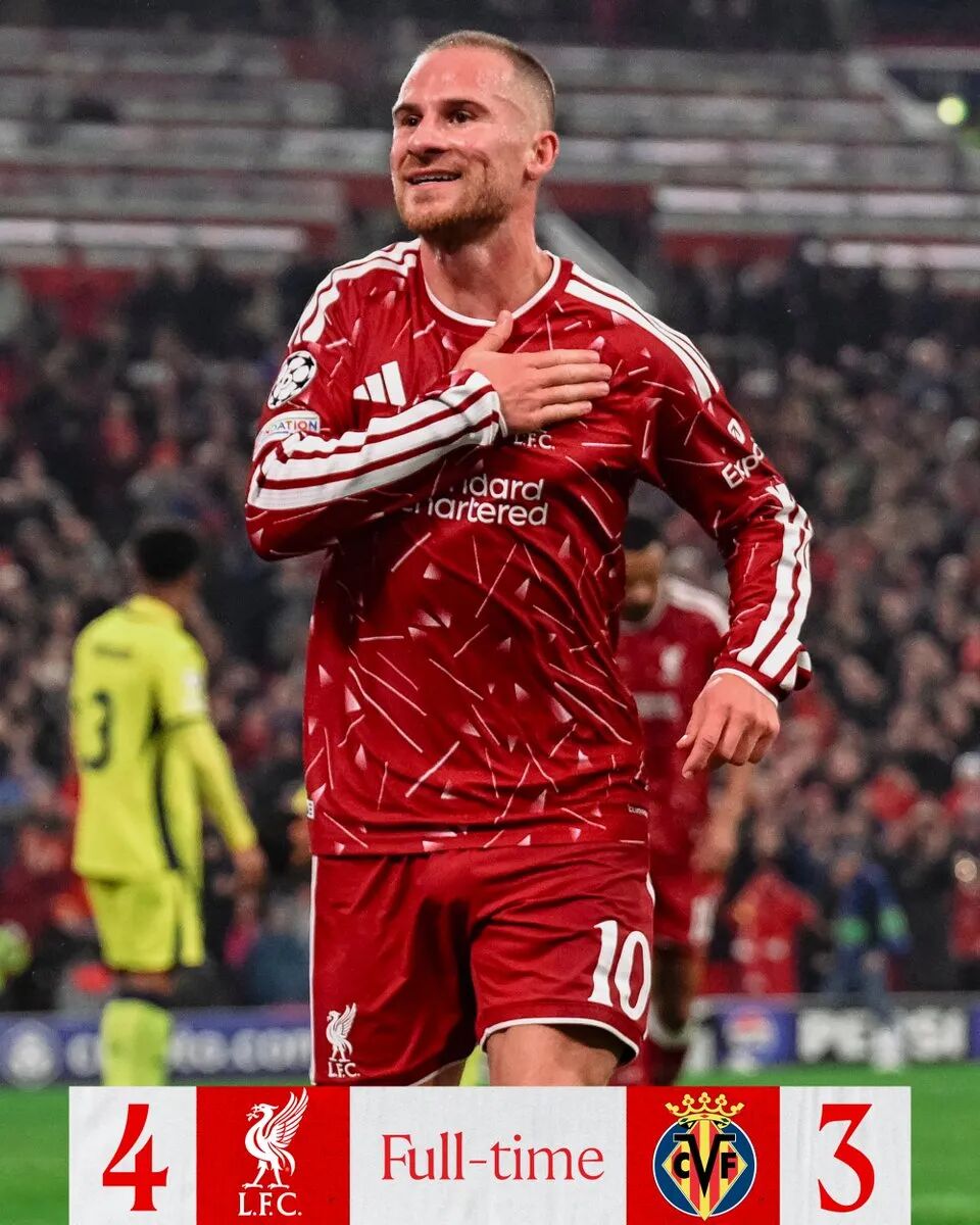 Full-time: Liverpool 4-3 Villarreal.