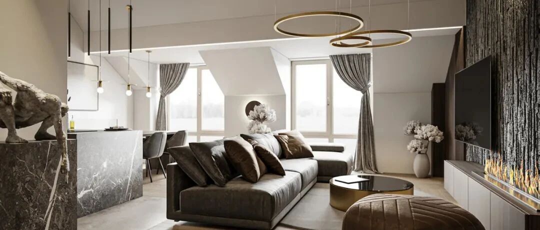 高级灰+黄铜，110㎡现代轻奢私宅