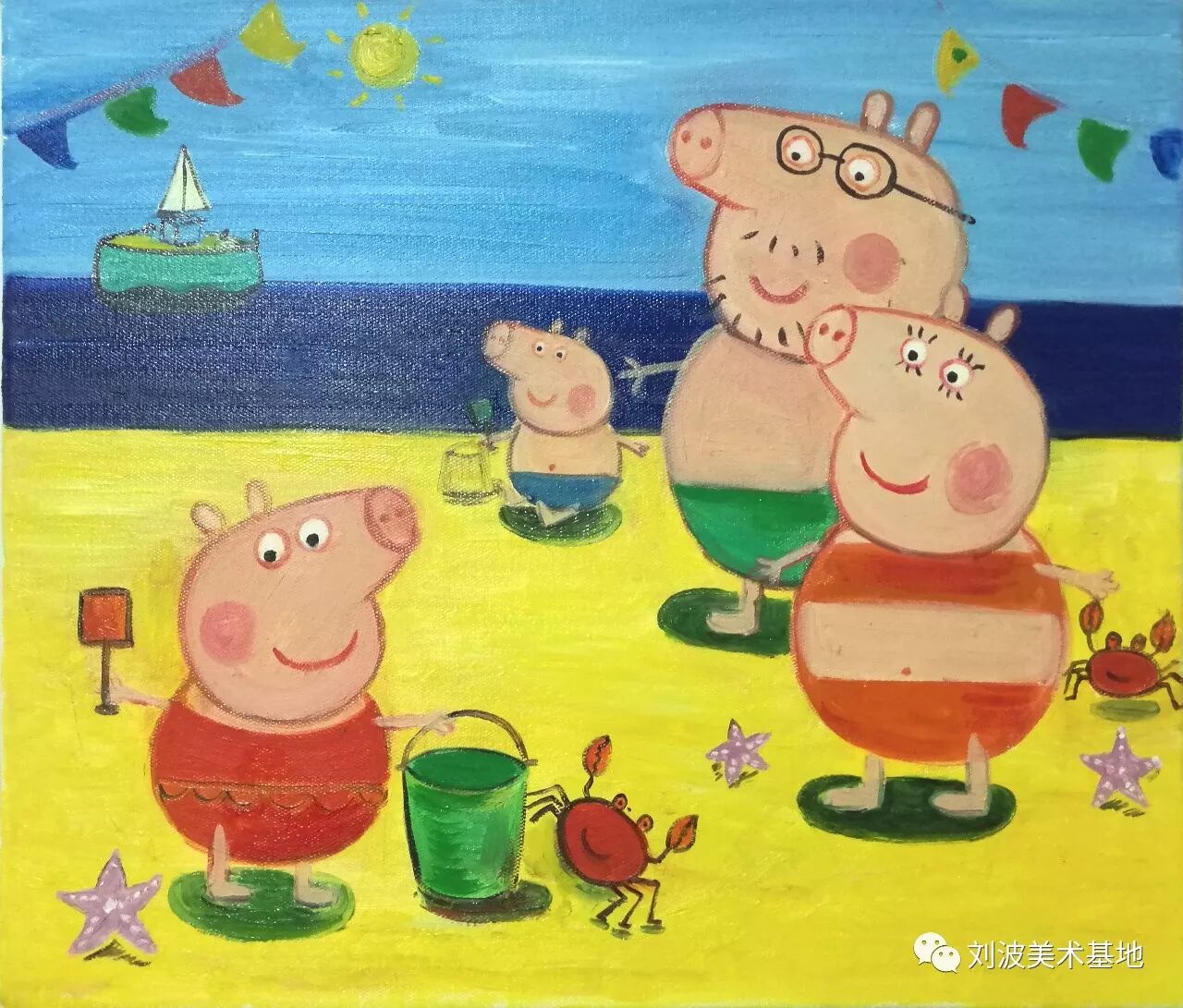 6b美术基地-女儿最喜欢的粉红小猪-油画系列