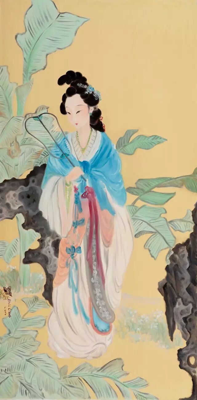 芭蕉仕女图 50x100cm
