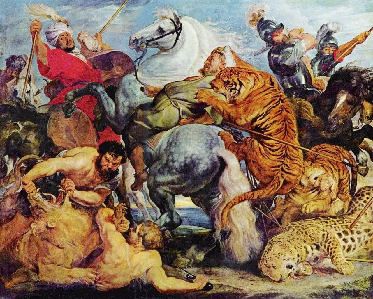 公元1617年,著名荷兰画家鲁本斯创作了一幅动感十足的油画《猎虎》.