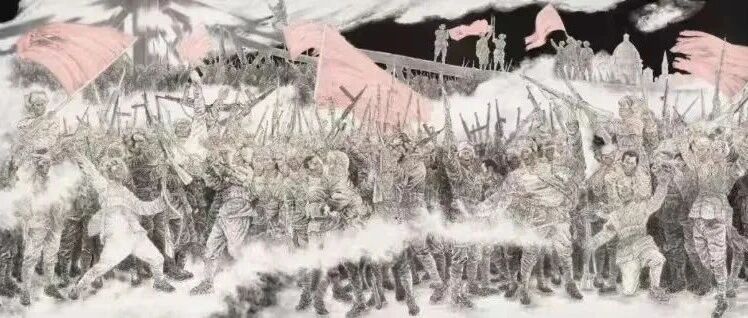 红旗漫卷，决战津门 |《美术经典中的党史》邀您走近中国画《天津解放——会师金汤桥》……