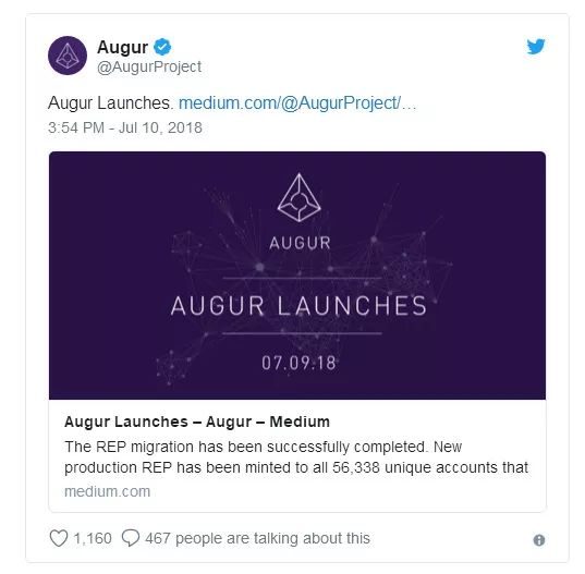 公告 |  Augur 协议现已在以太坊主网上启用！