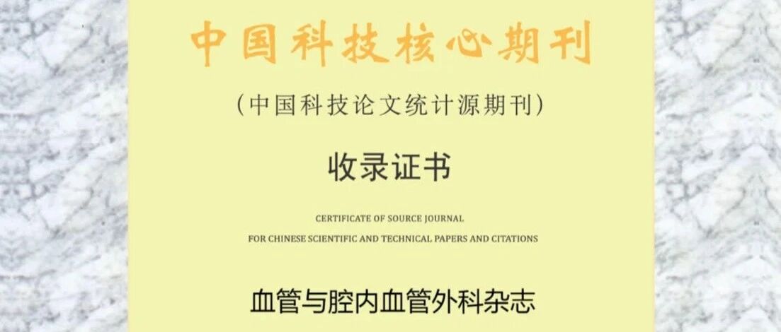 热烈祝贺：《血管与腔内血管外科杂志》入选2020年中国科技核心期刊！