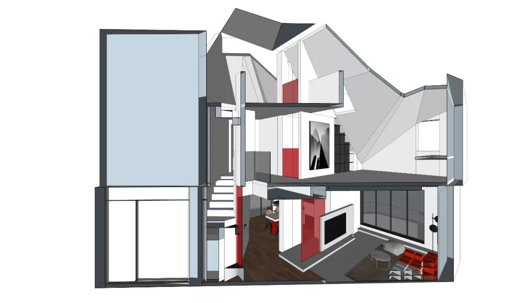 ▽改造后剖面图这个原本是135m05的两层小复式,原有三间卧室,两个