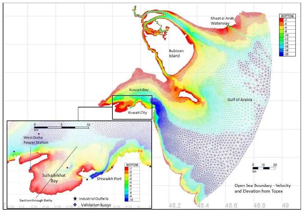 【环境仿真专题最后一讲】使用TELEMAC-MASCARET研究英国科威特西部海湾鱼类死亡事件的潜在驱动因素的图3