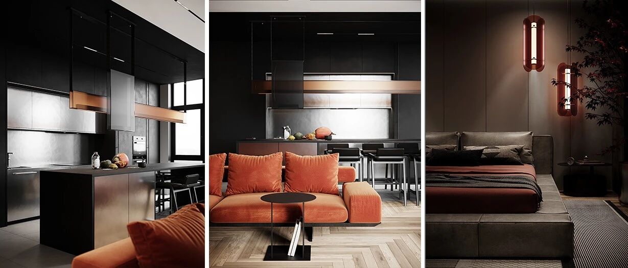 橙色＋黑色，两居室的家也能这么前卫