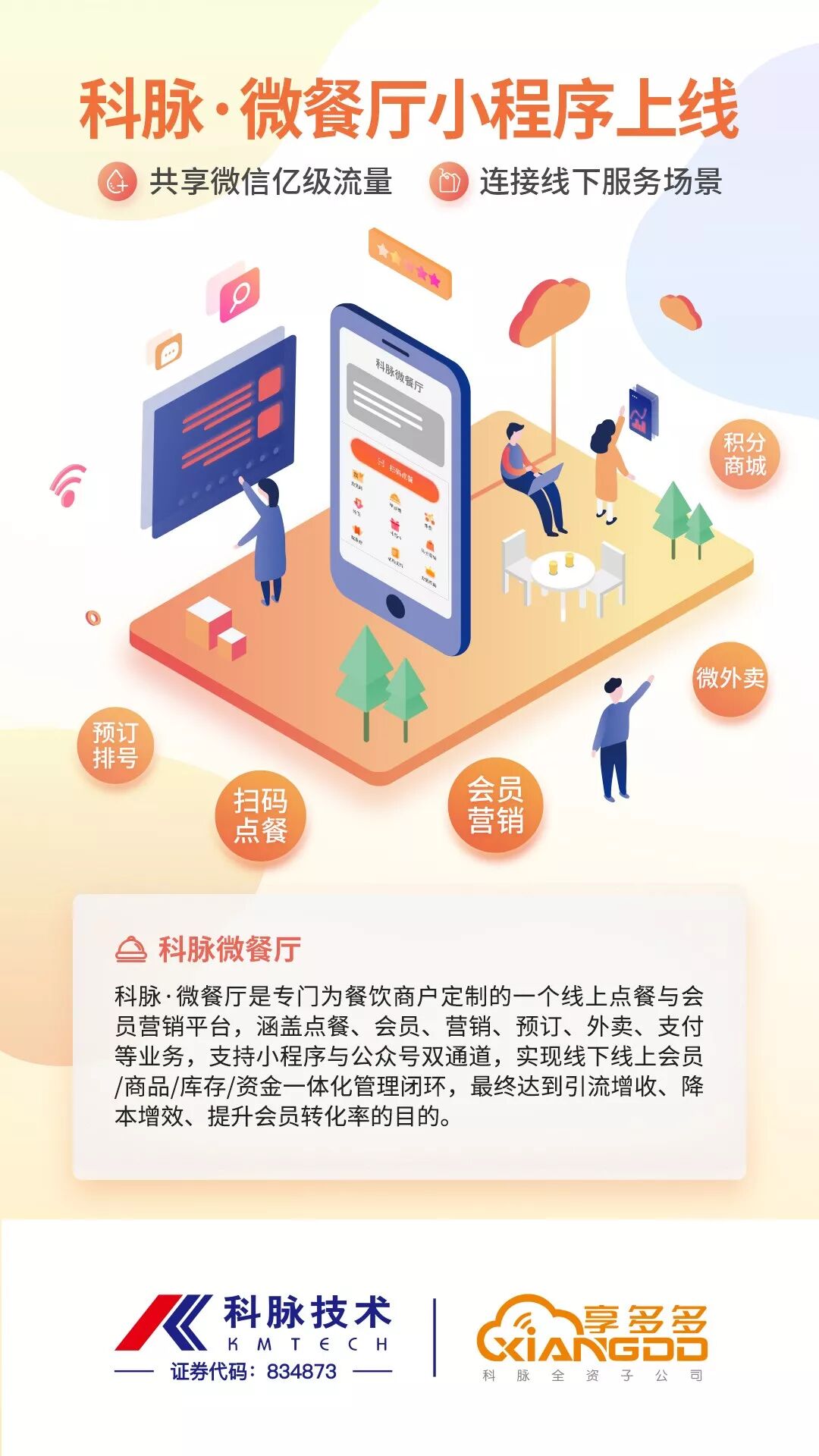 科脉·商户贷开放第一笔贷款；共享微信亿级流量，科脉·微餐厅小程序上线；科脉无缝对接饿百零售商家版