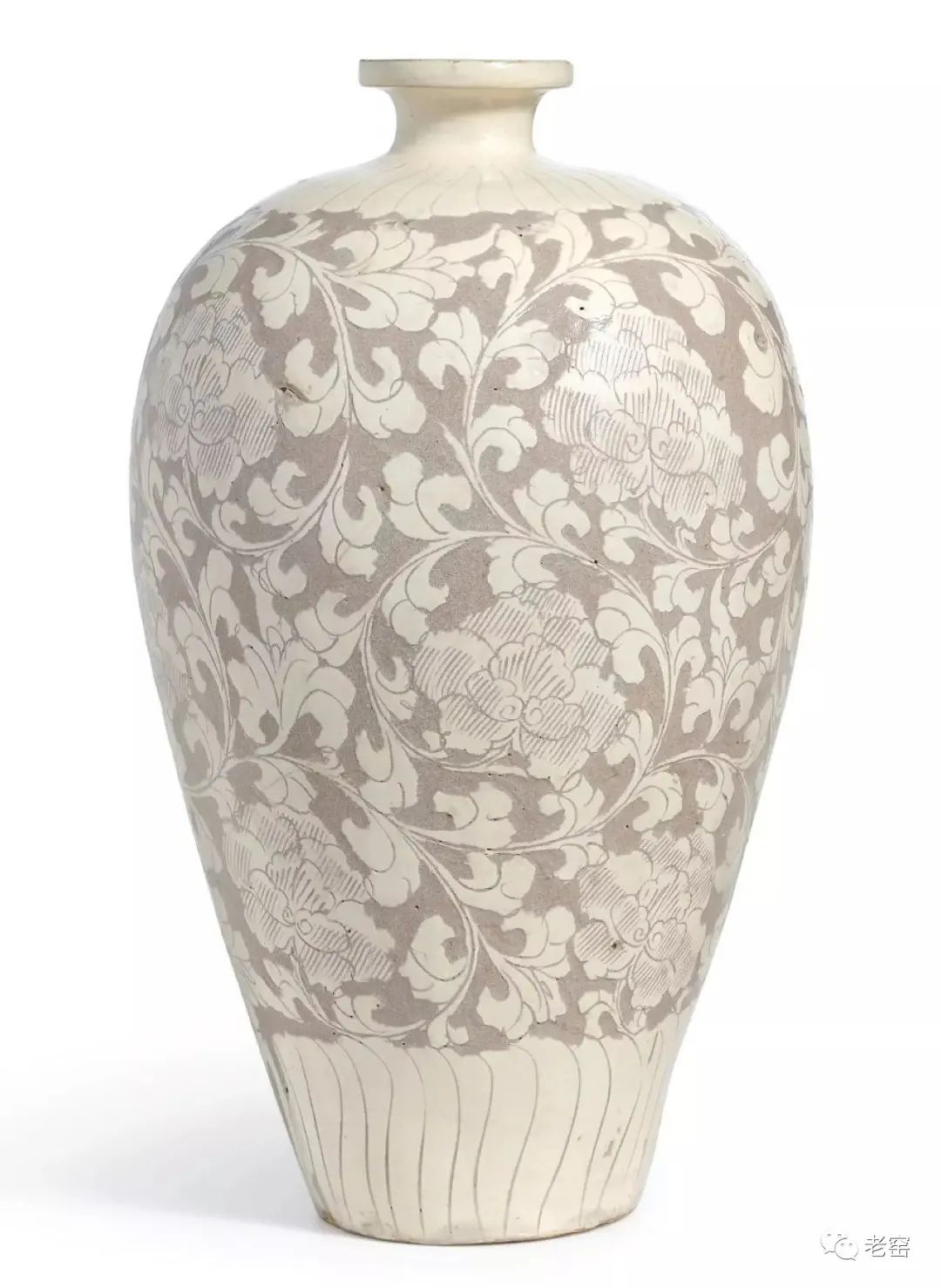 ◇龍泉窯 陰刻牡丹唐草紋花瓶 明時代末期〜清時代 中国美術◇