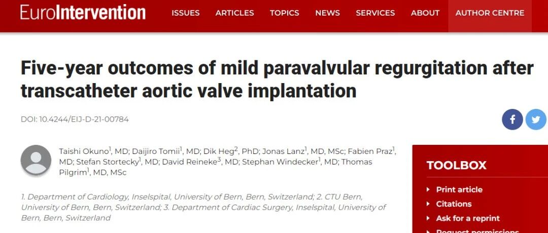 前瞻性注册研究分析：轻度瓣周反流与TAVR术后5年全因死亡风险的增加相关