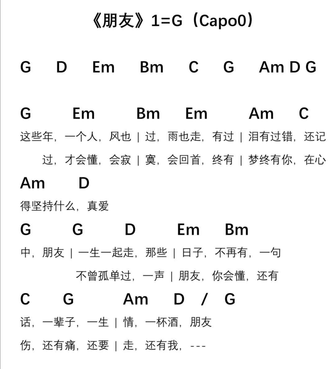 周华健朋友吉他谱原版图片