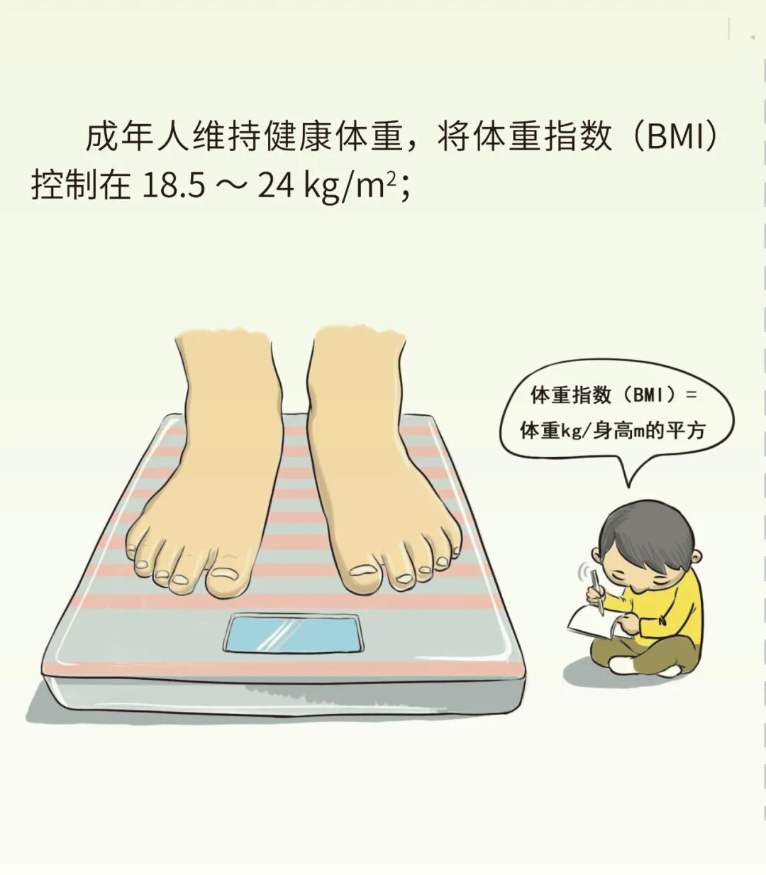 成年人维持健康体重,将体重指数(bmi)控制在18.