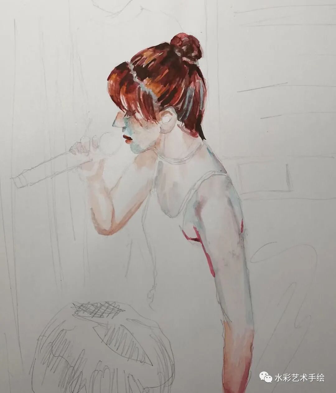 水彩教程构图练习 Ktv里打工的小姐姐 全网搜