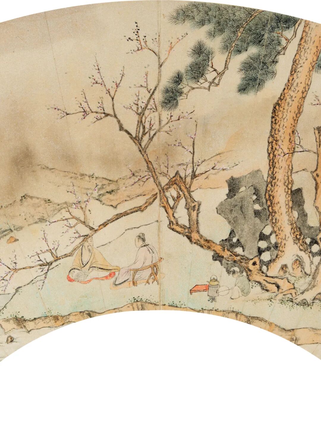 设色笺本 扇面1590年作丁云鹏(1547-1628)松溪茶话lot 1219注:本件拍