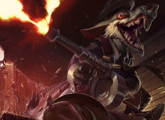 第四个英雄:adc老鼠所使用的皮肤为:炼狱魔犬第三个英雄:中单狗头所