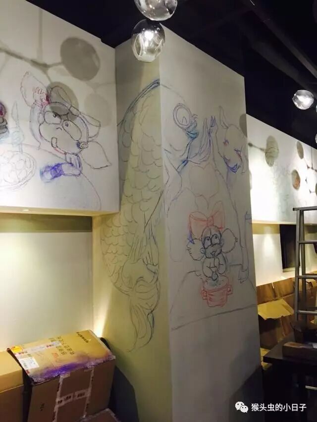 圆妞妞火锅店---火锅店墙绘创作过程（上）