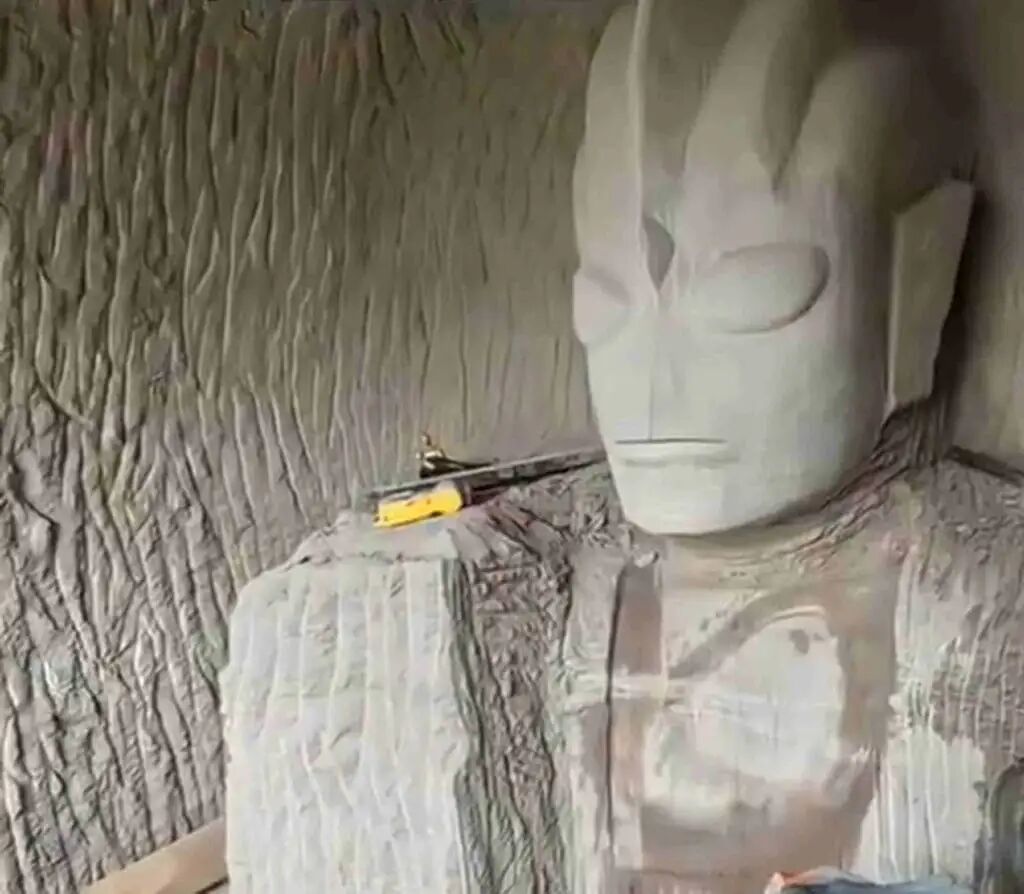 The image of the Japanese superhero Ultraman was visible after two months of carving. Photo: Weibo